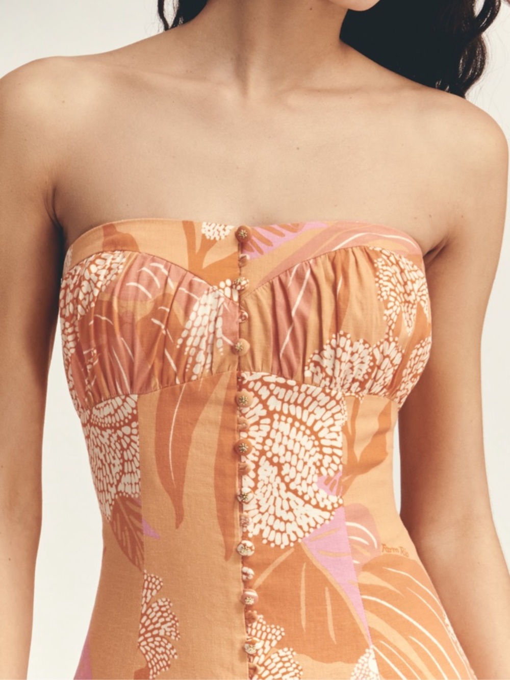 Farm Rio x Anthropologie Linen Blend Strapless
Drop-Waist Maxi Dress in Aurora - Picture 3 of 12